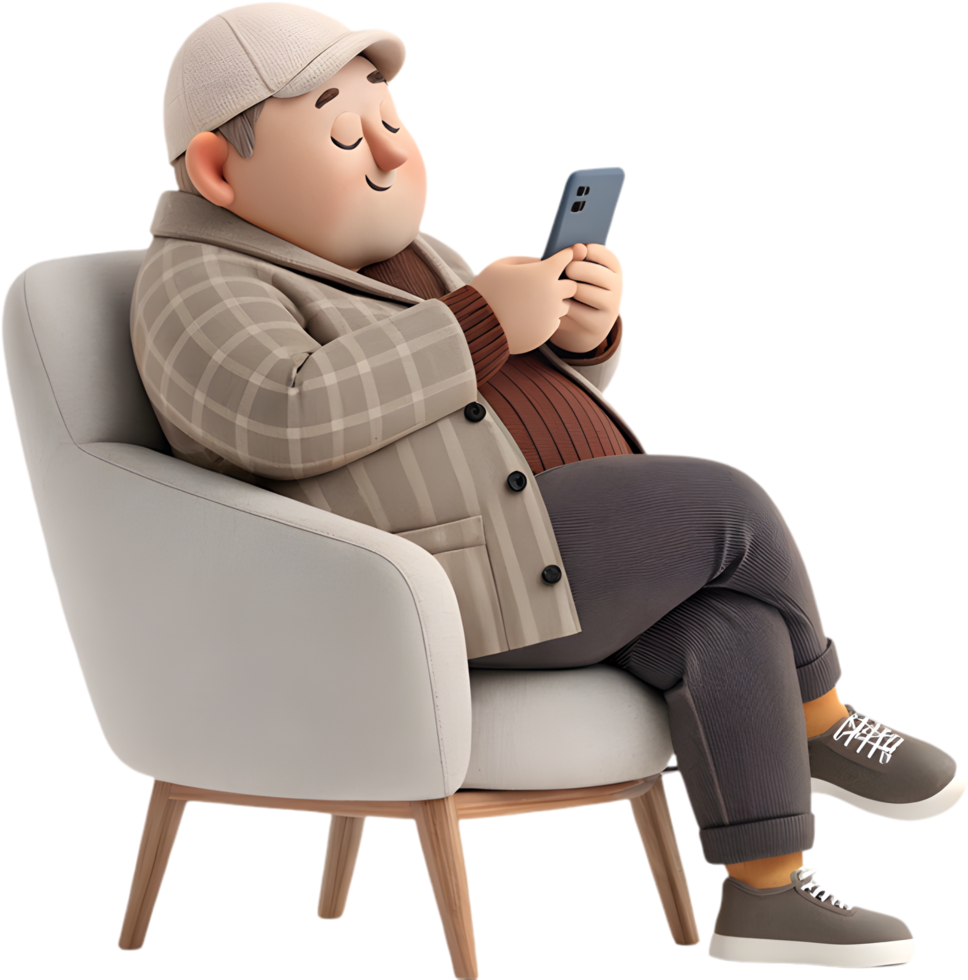 Lively Cartoon Man Navigates Technology in Fun Adventures. . png