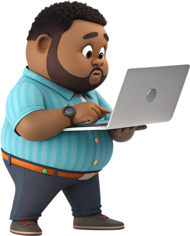Adorable Cartoon Man Uses Technology with Fun Enthusiasm. . png