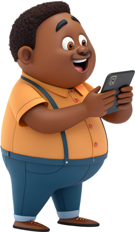 Energetic Cartoon Man Navigates Modern Technology in Style. . png