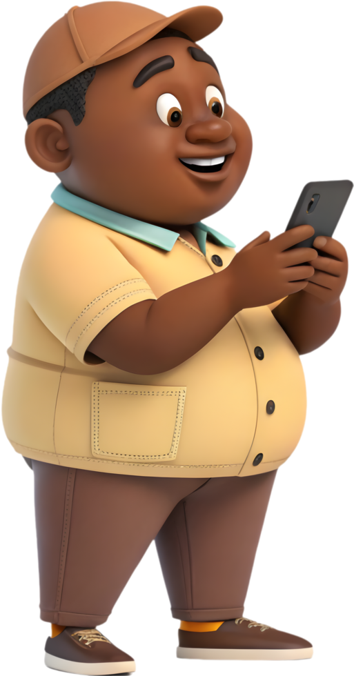 Cartoon Man Embraces Technology with Fun, Playful Enthusiasm. . png