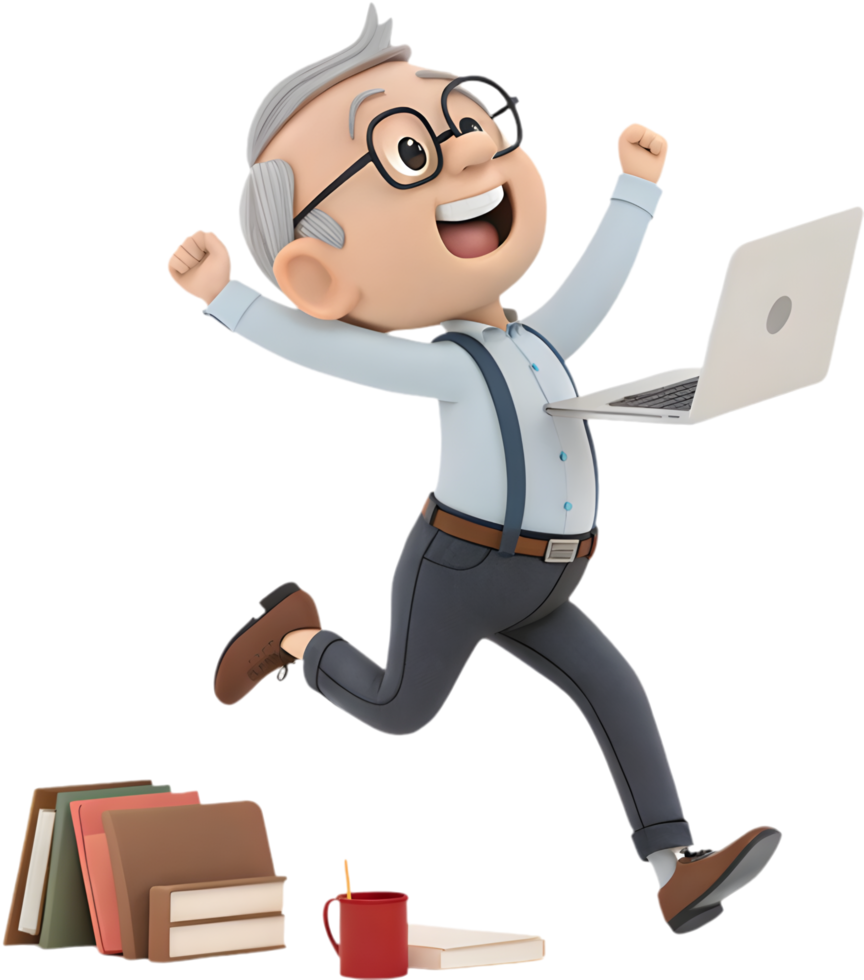 Playful Cartoon Character Tackles Office Tasks with Enthusiasm. . png