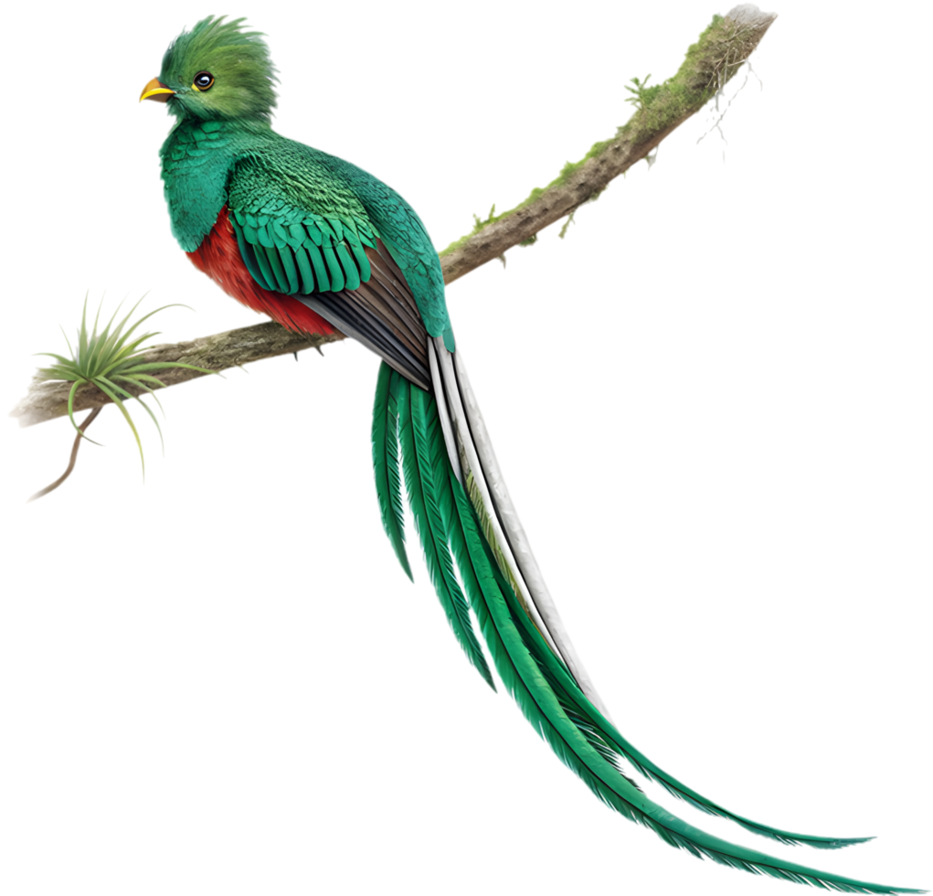 Majestic Resplendent Quetzal Captivates with Brilliant Color Display. . png