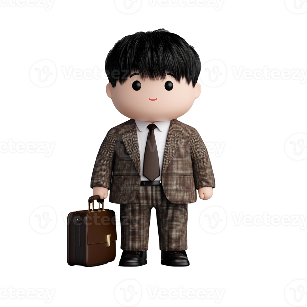 Businessman character in suit with briefcase on transparent background png