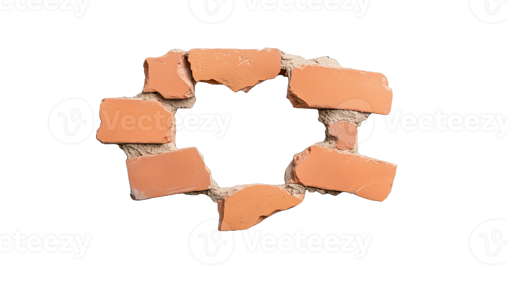 Broken brick wall section with transparent background for design projects png