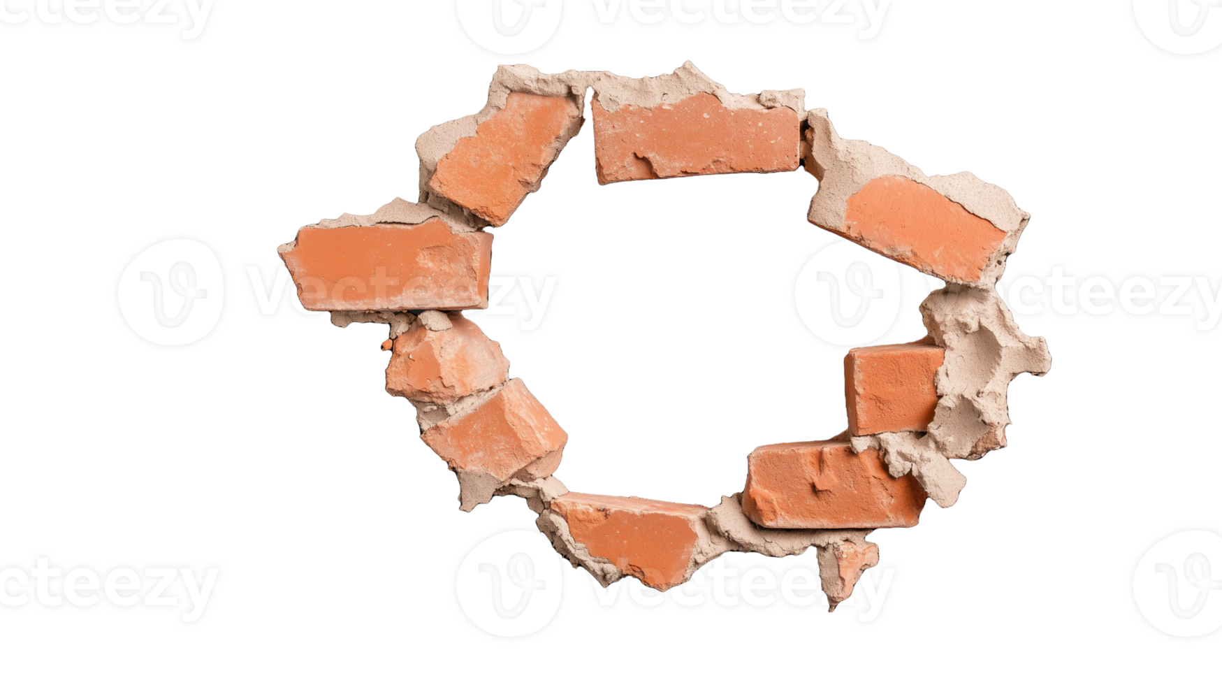 Broken Brick Wall Fragment with Transparent Background and Textured Detail png