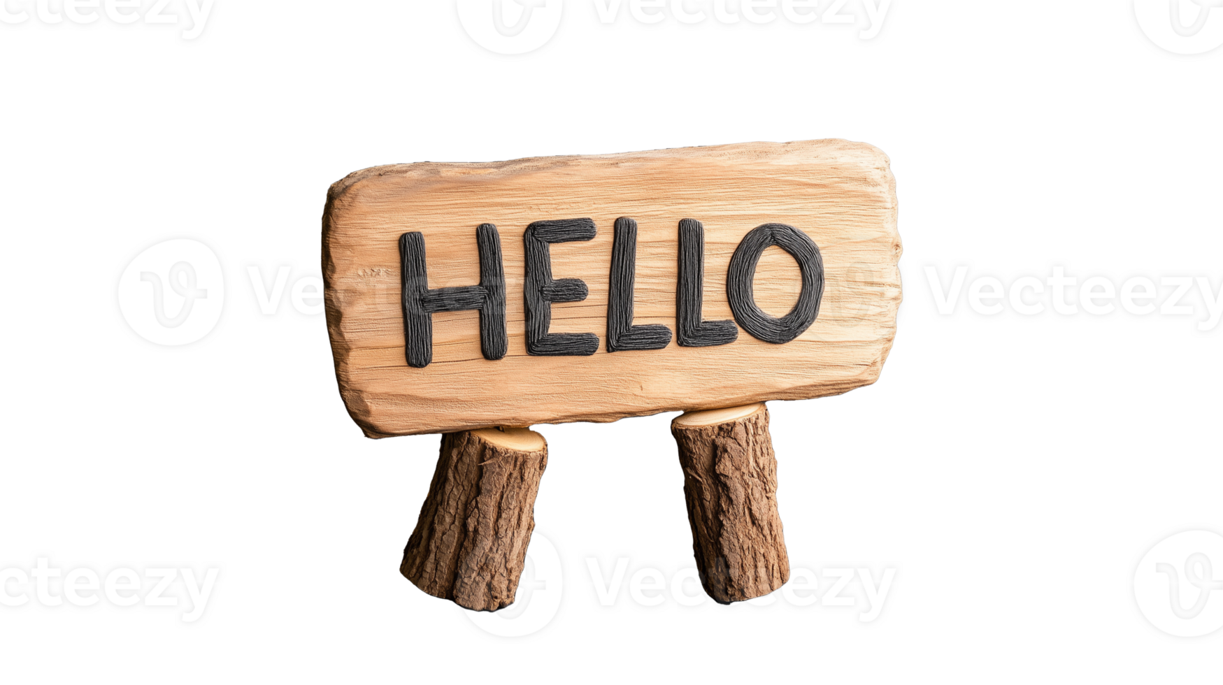 Wooden sign displaying Hello text with transparent background for creative use png