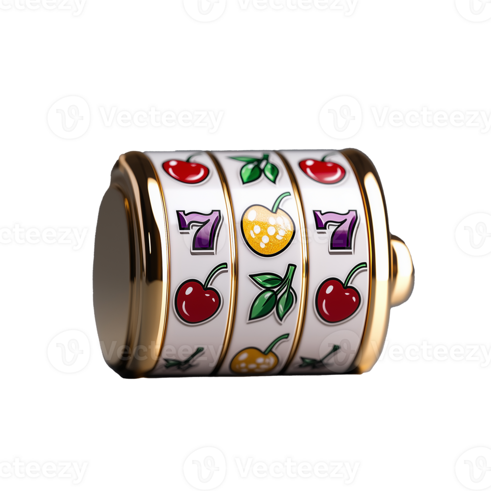 Colorful slot machine reel with cherries and transparent background png