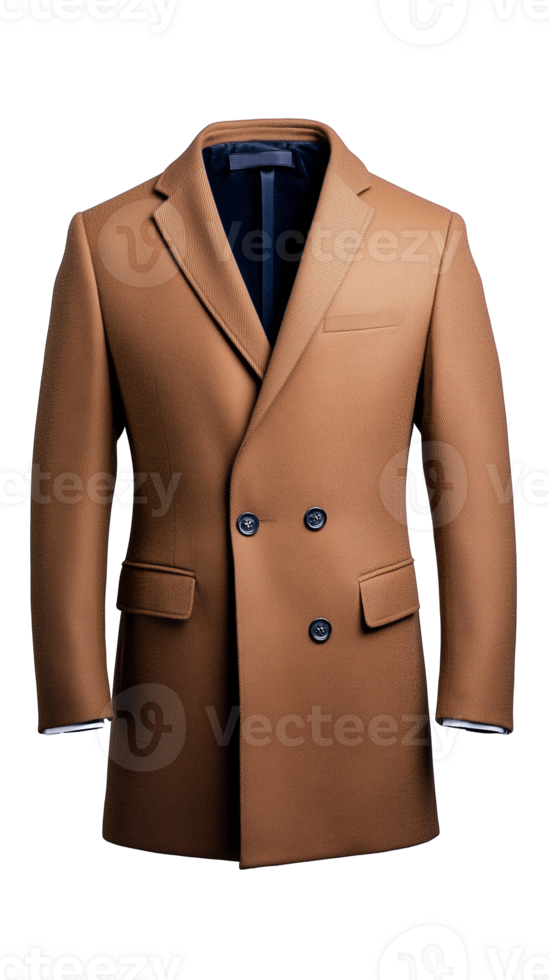 Stylish brown wool coat on transparent background for fashion showcase png