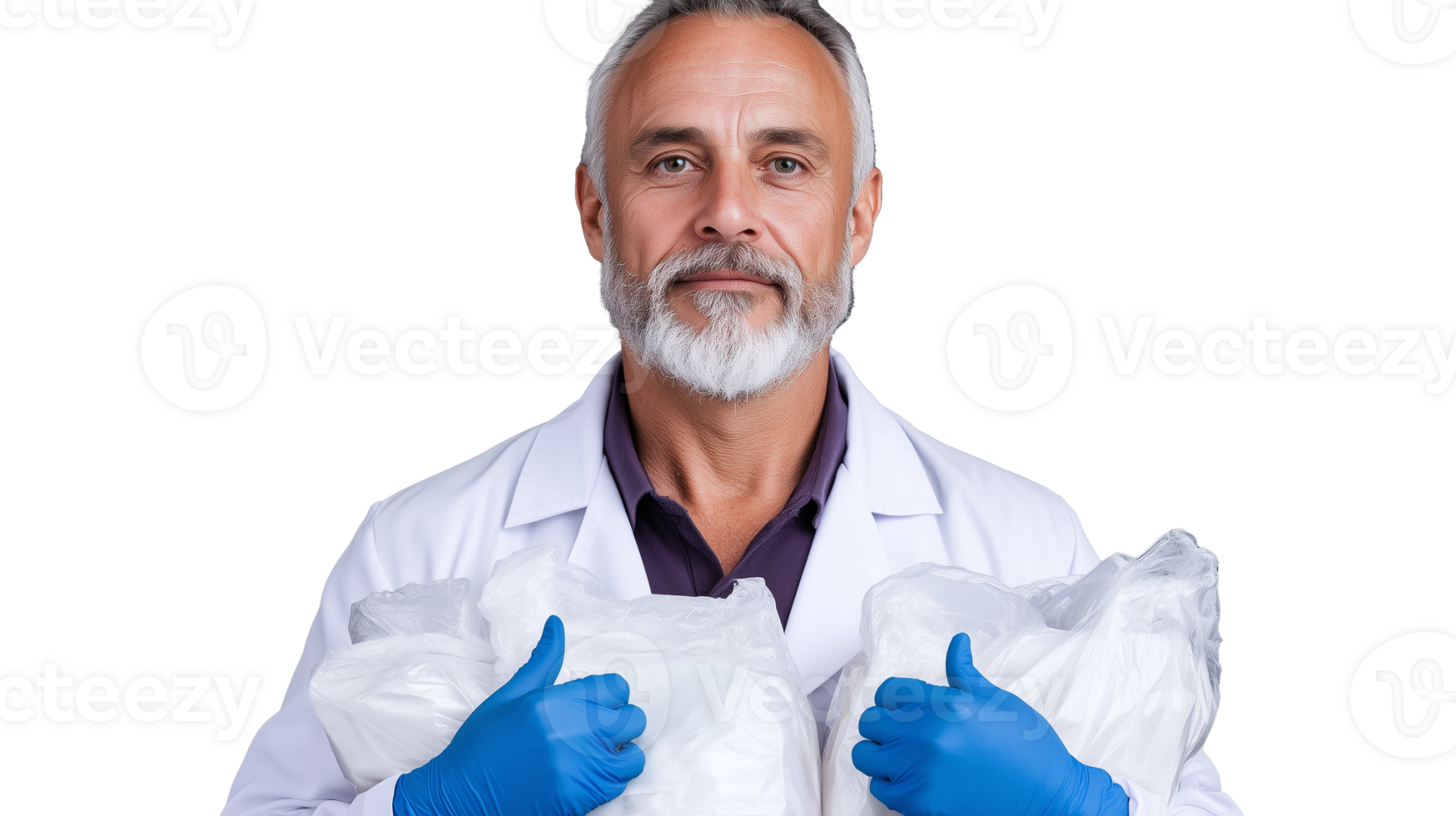Scientist holding samples in protective gloves on transparent background png