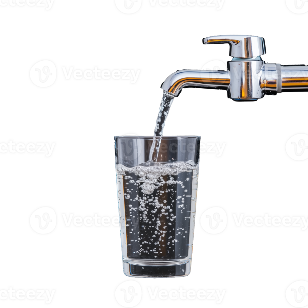 Water Pouring from Faucet into Glass with Transparent Background png