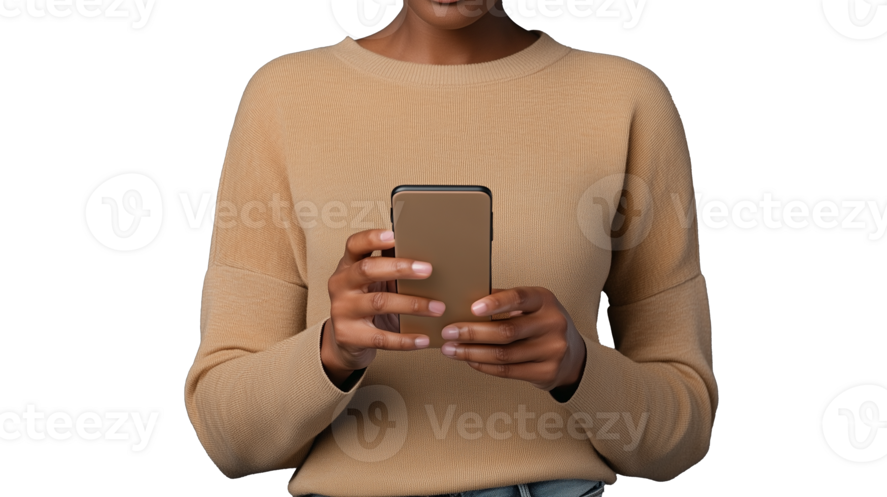 Woman Holding Smartphone with Transparent Background for Modern Digital Context png