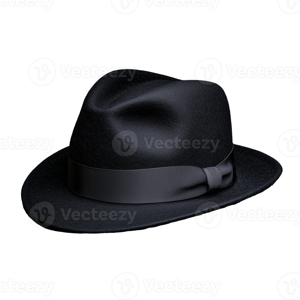 Black Fedora Hat with Satin Band on Transparent Background png