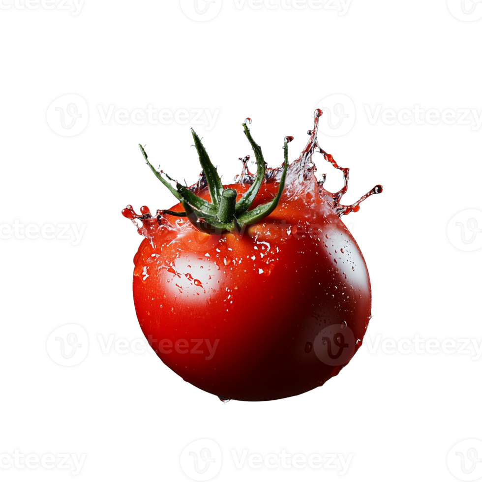 Fresh red tomato with water droplets on a transparent background png