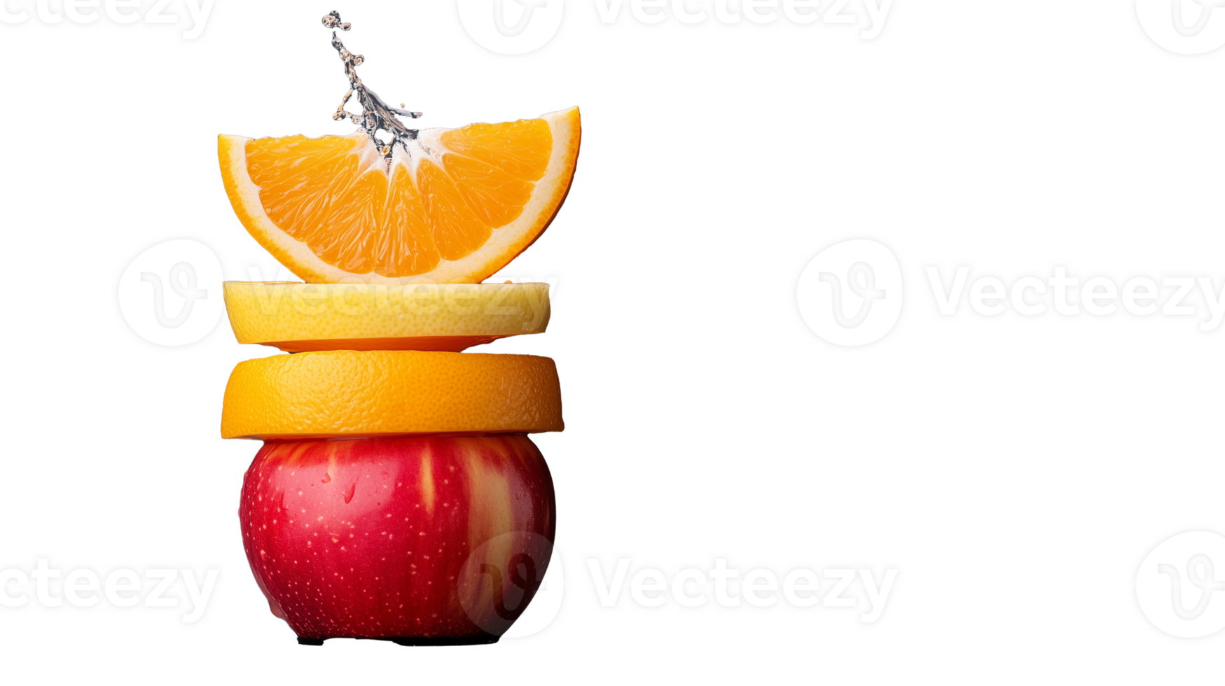 Stacked Fresh Fruits with Splash on Transparent Background png