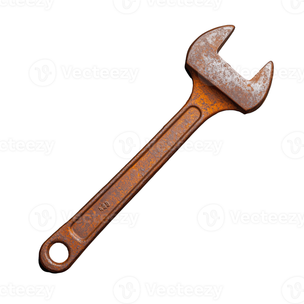 Rusty Adjustable Wrench on Transparent Background for Tool Illustrations png