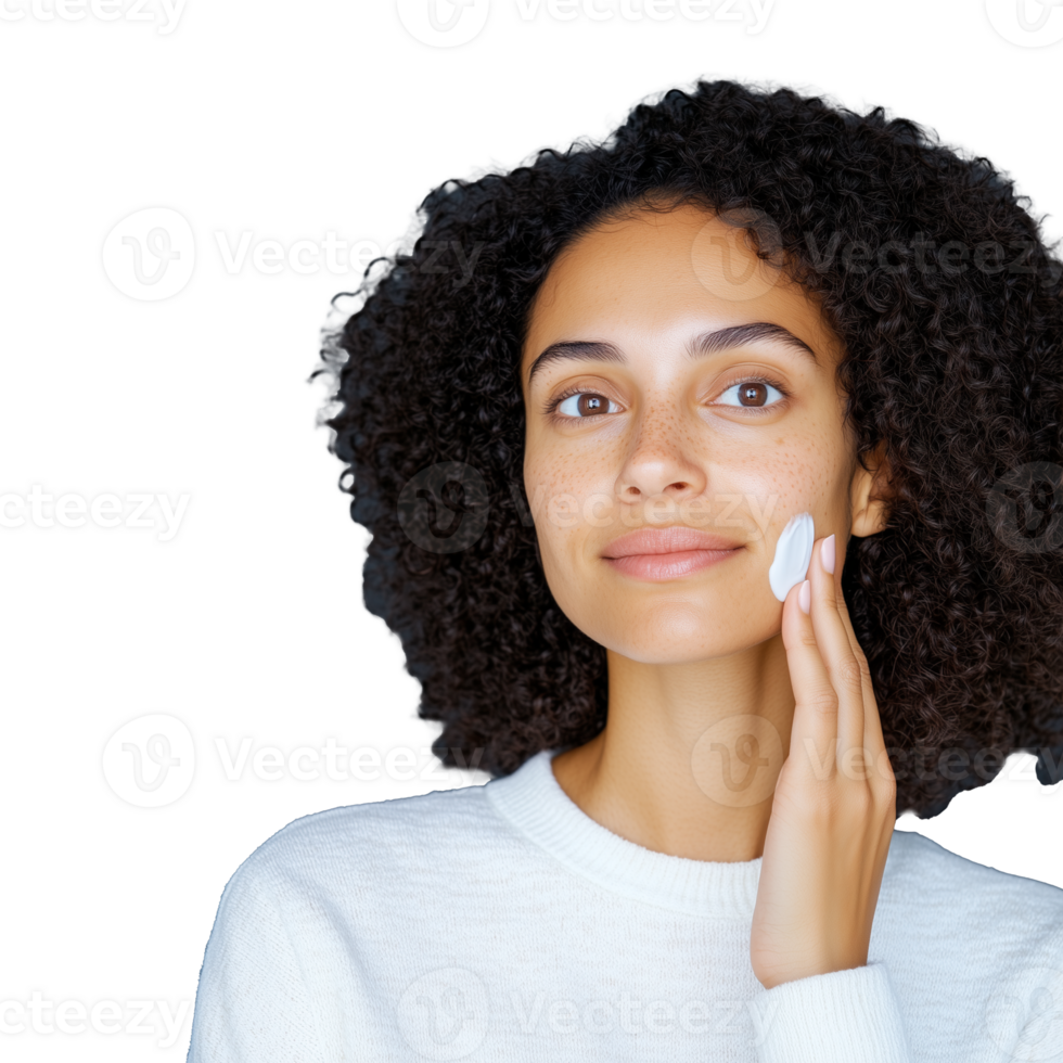Woman Applying Skincare Cream with Transparent Background for Beauty and Wellness png