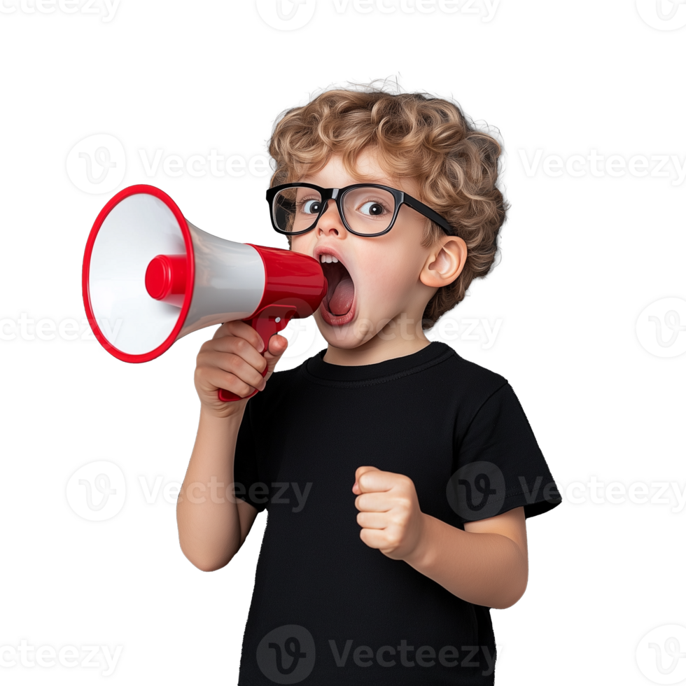 Child with Megaphone on Transparent Background Communicating Enthusiastically png