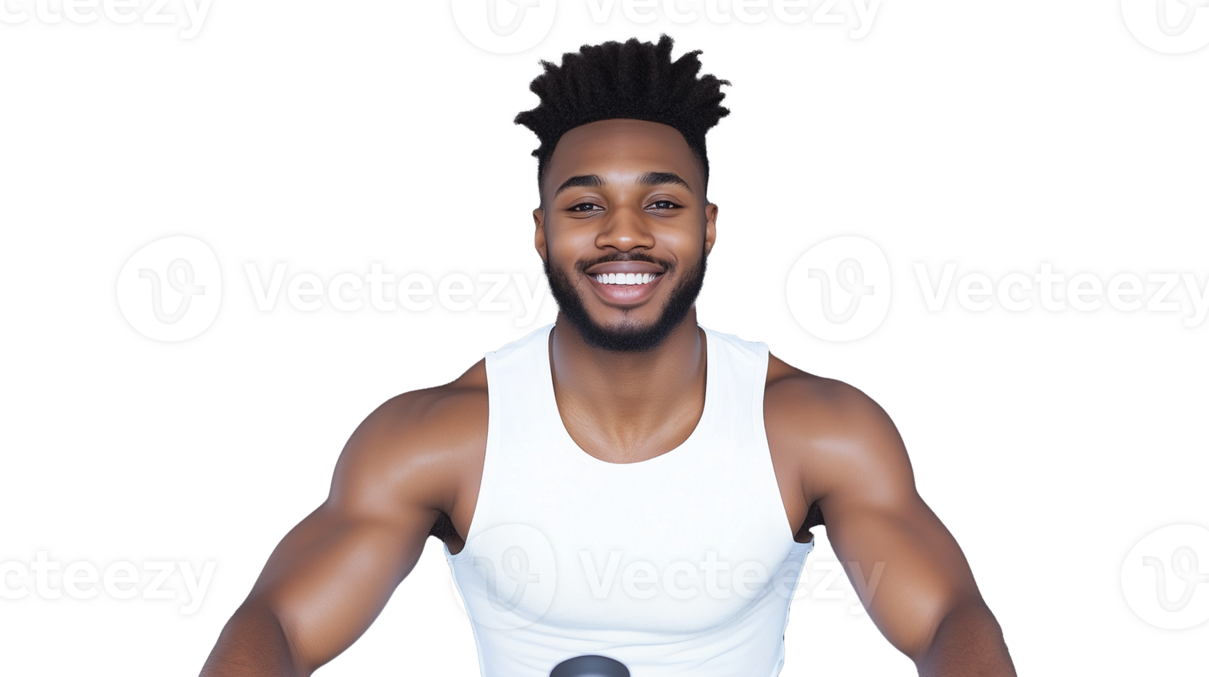 Young man smiling while exercising on a bike with transparent background png