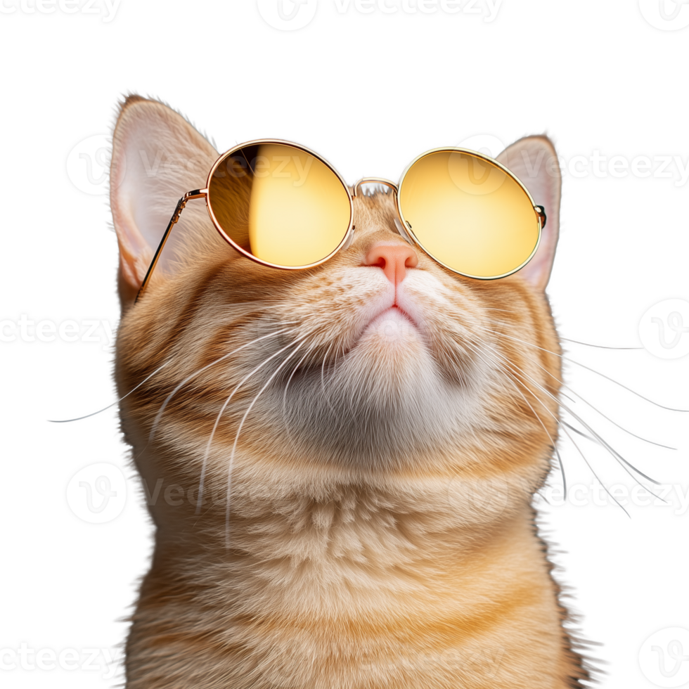 Stylish cat wearing sunglasses on transparent background with playful attitude png
