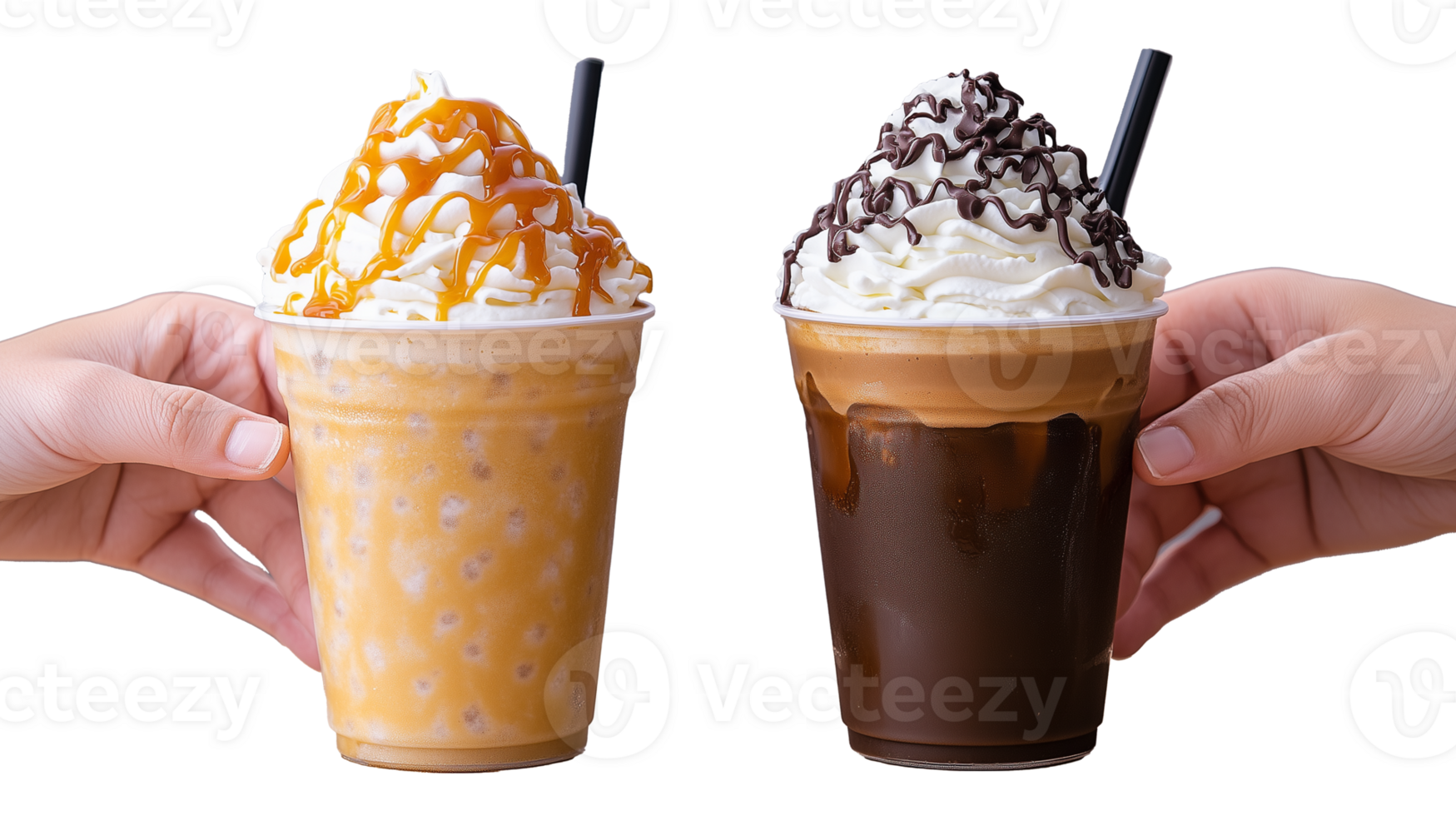 Creamy caramel and chocolate drinks with transparent background for marketing png