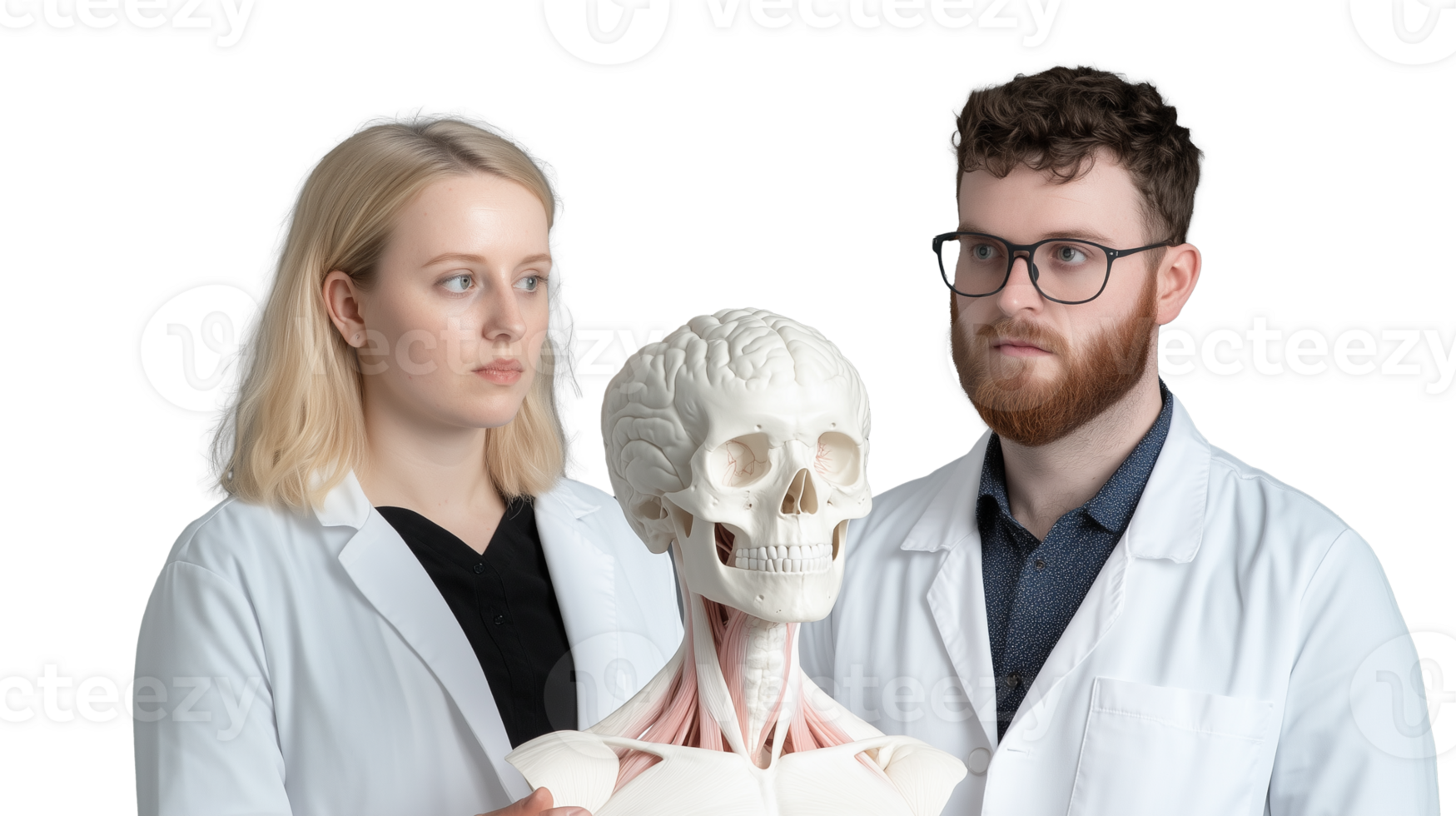 Medical professionals examining anatomical model with transparent background png