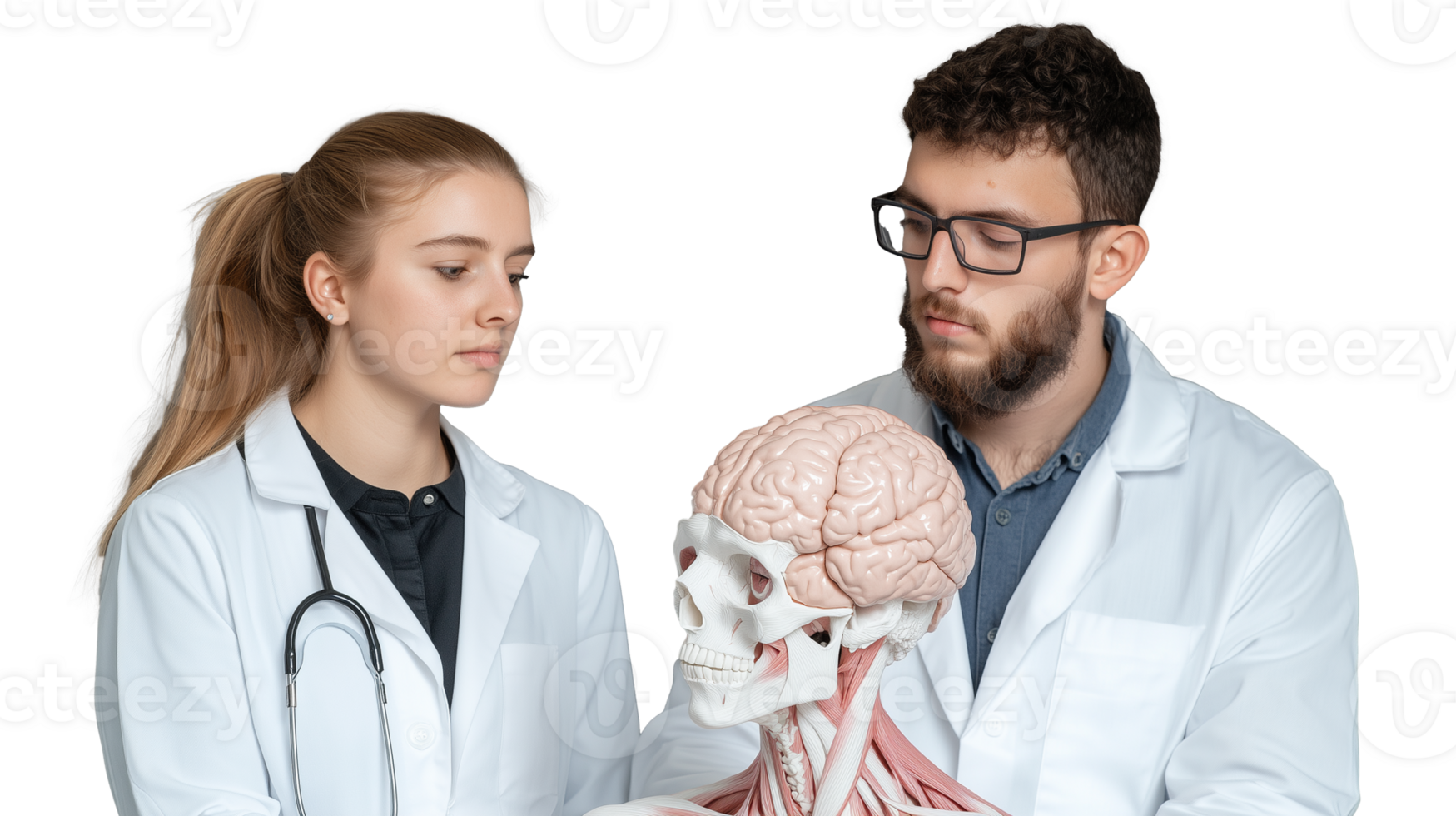 Anatomical model demonstration by medical professionals on transparent background png