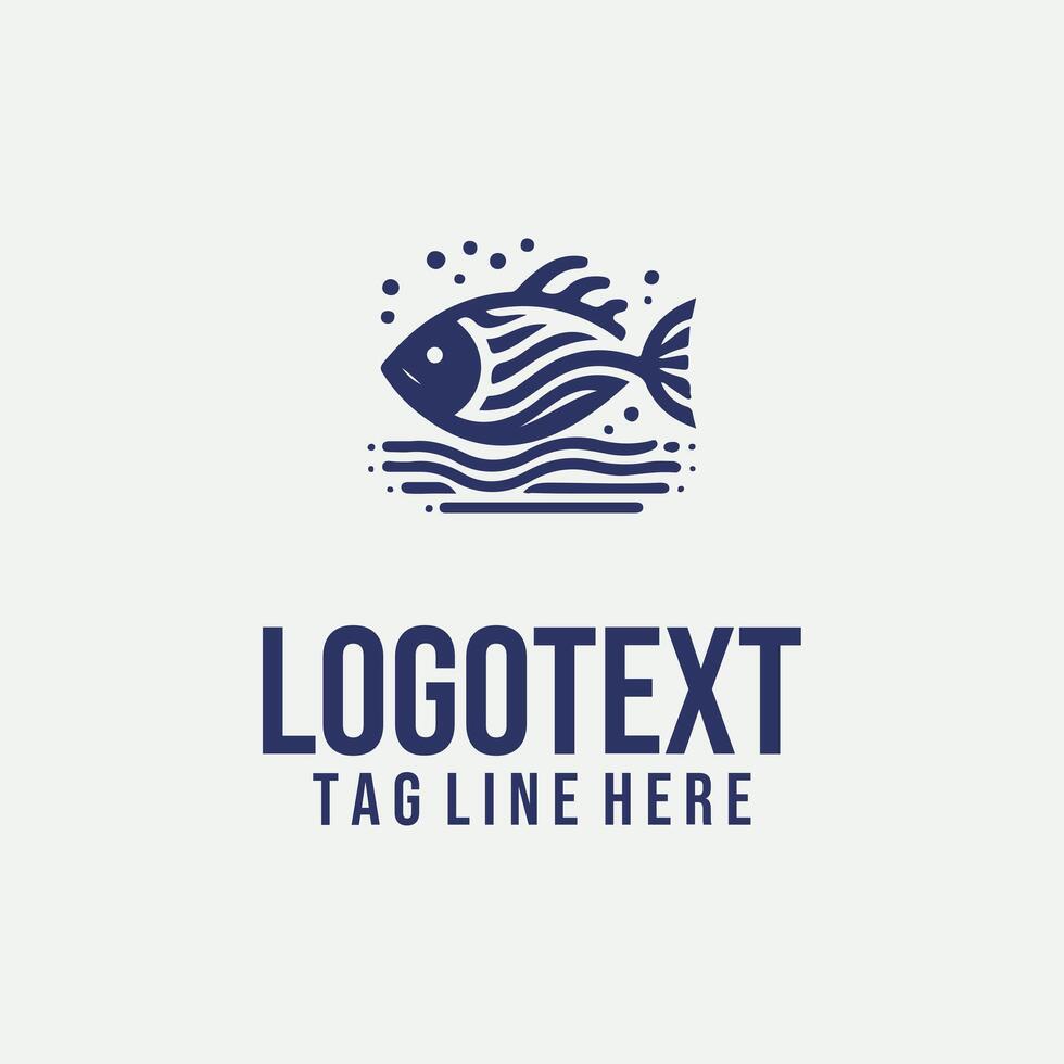 A logo design for a fish and waves vector