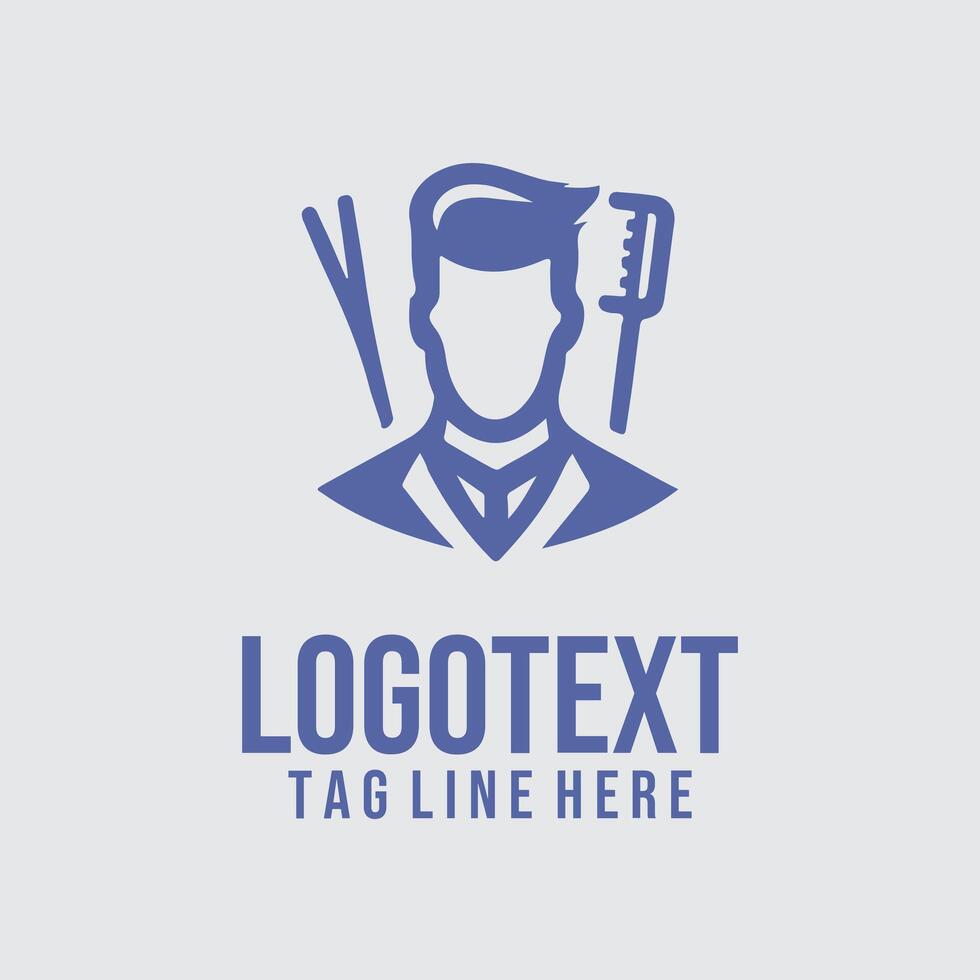 A man with a beard and a pair of scissors logo vector