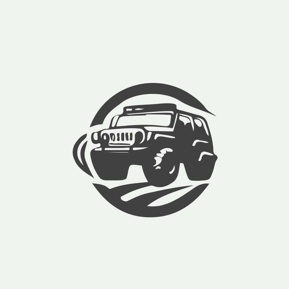 A black and white logo for a jeep vector