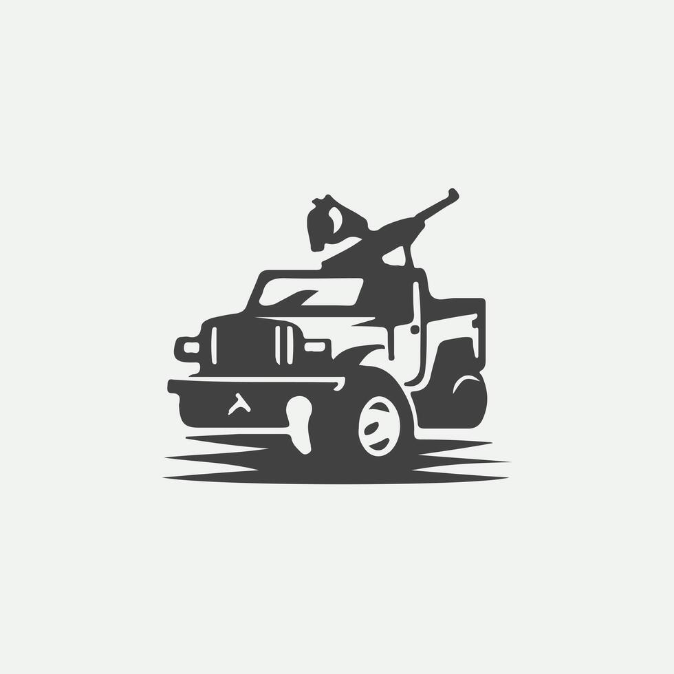 A black and white logo for a truck with a gun on it vector