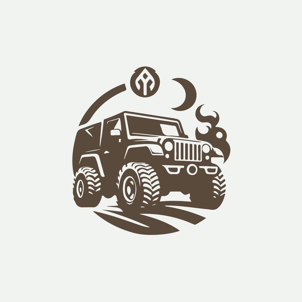 A jeep logo with a moon and a mountain vector