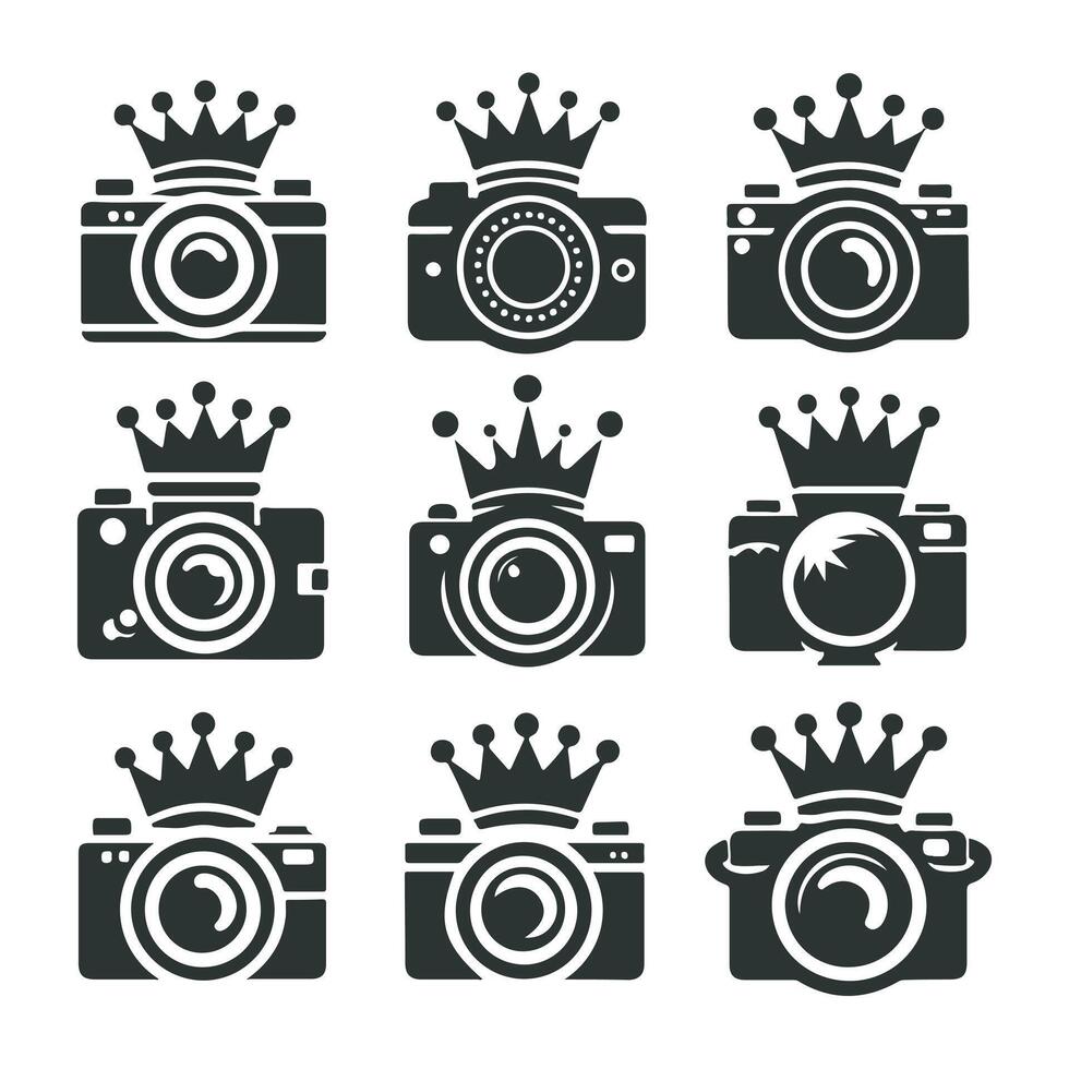 Lens Master crown camera logo vector
