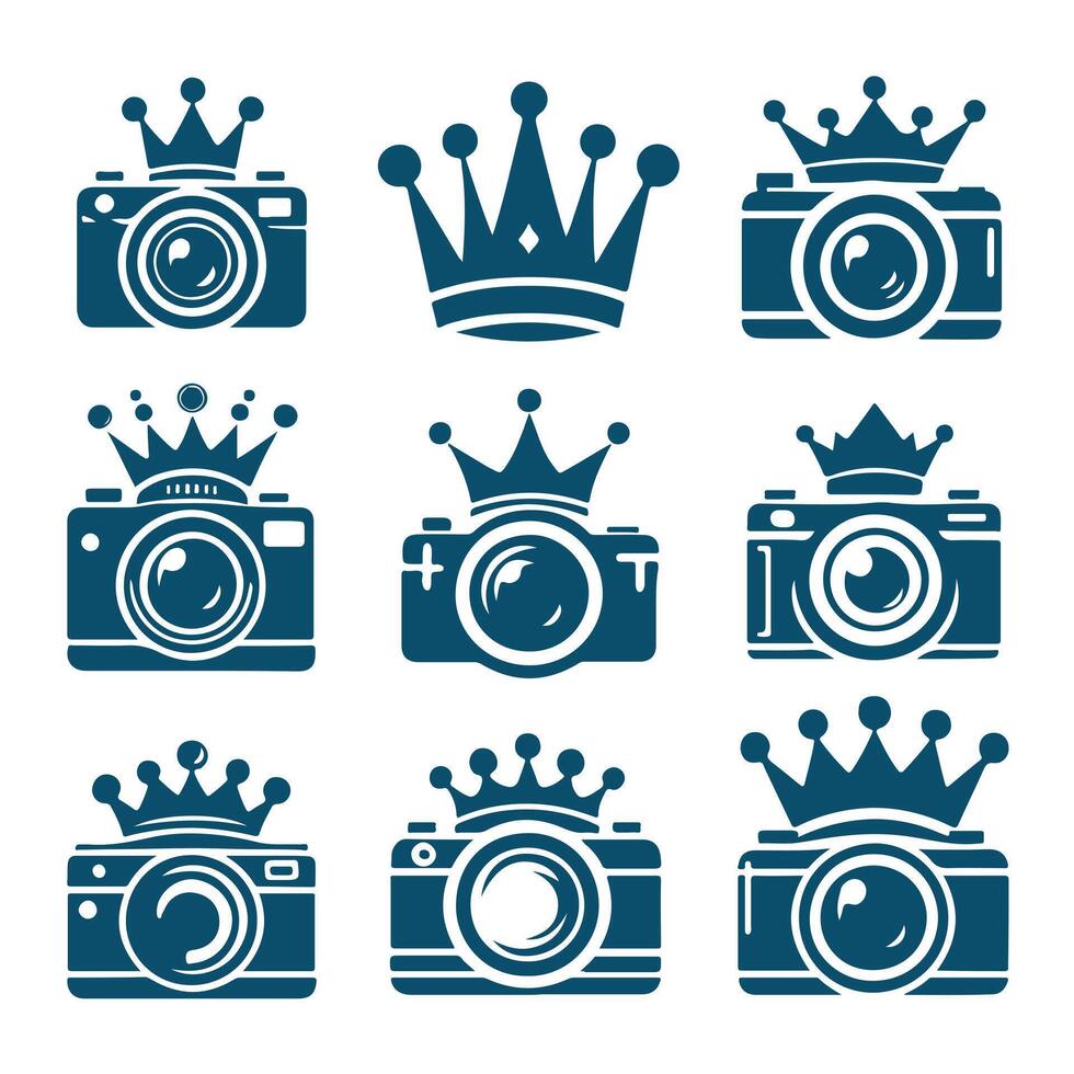 Pixel Craft crown camera logo vector