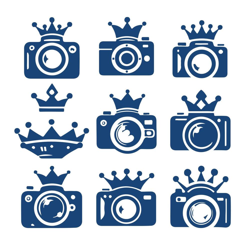 Pixel Craft crown camera logo vector