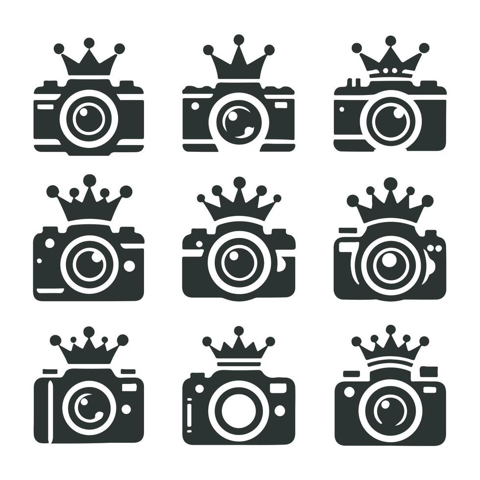 Pixel Craft crown camera logo vector