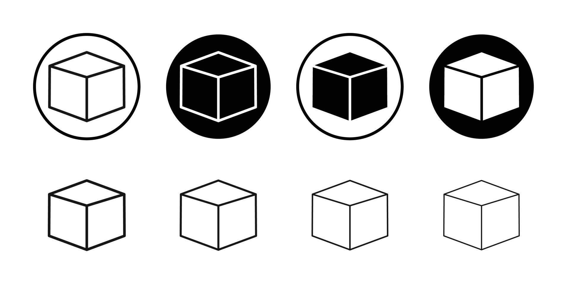 Cube icon Black and white outline vector