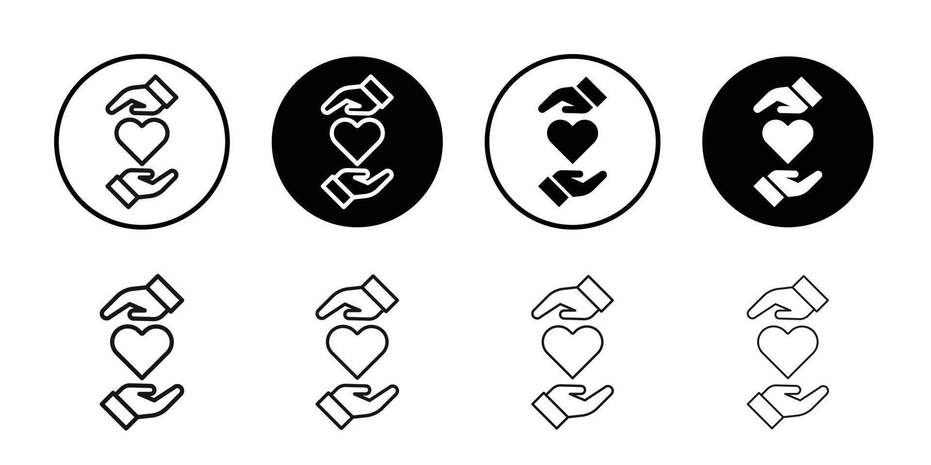 Hand holding heart icon Black and white outline vector