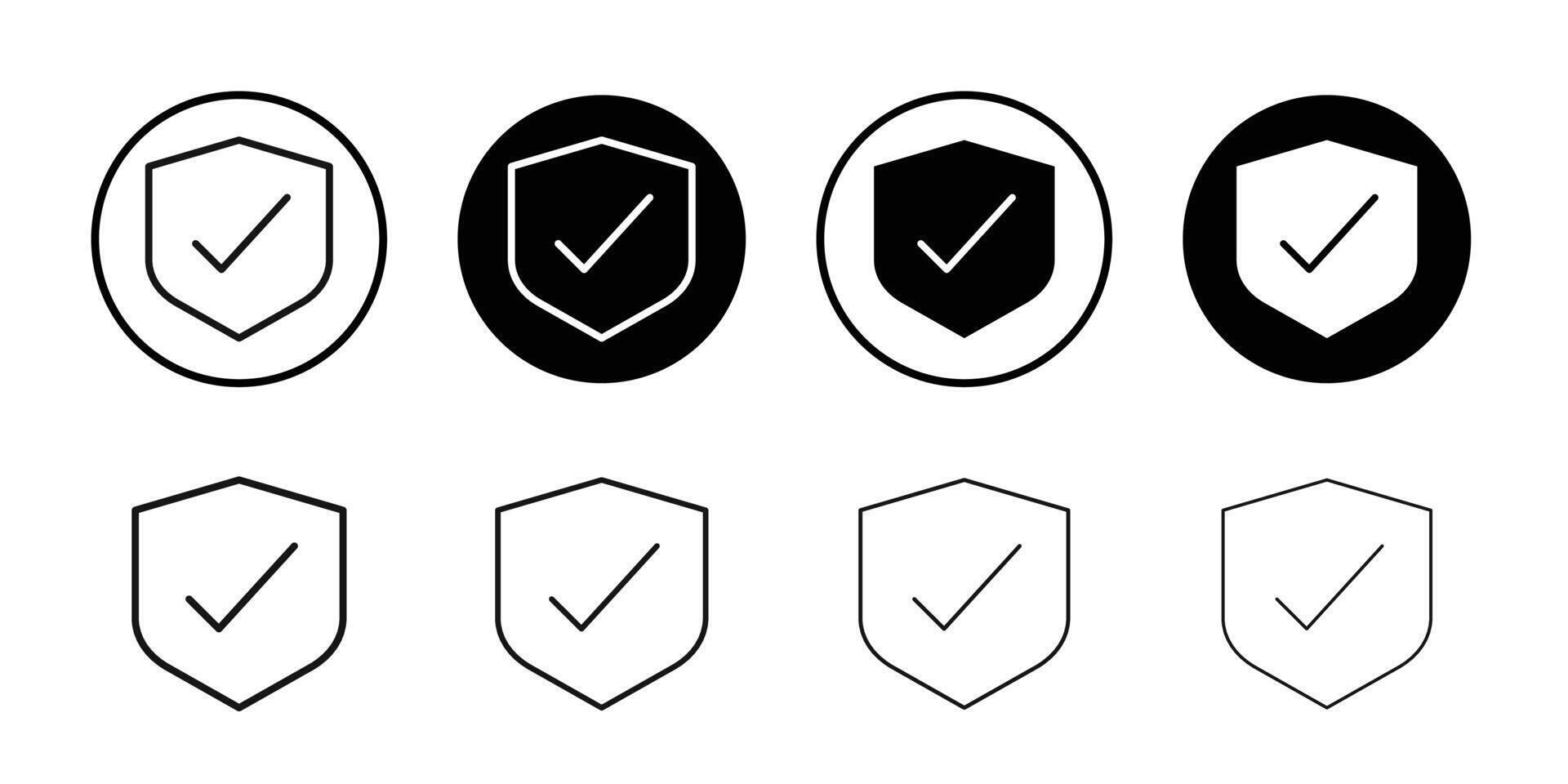 Shield check icon Black and white outline vector