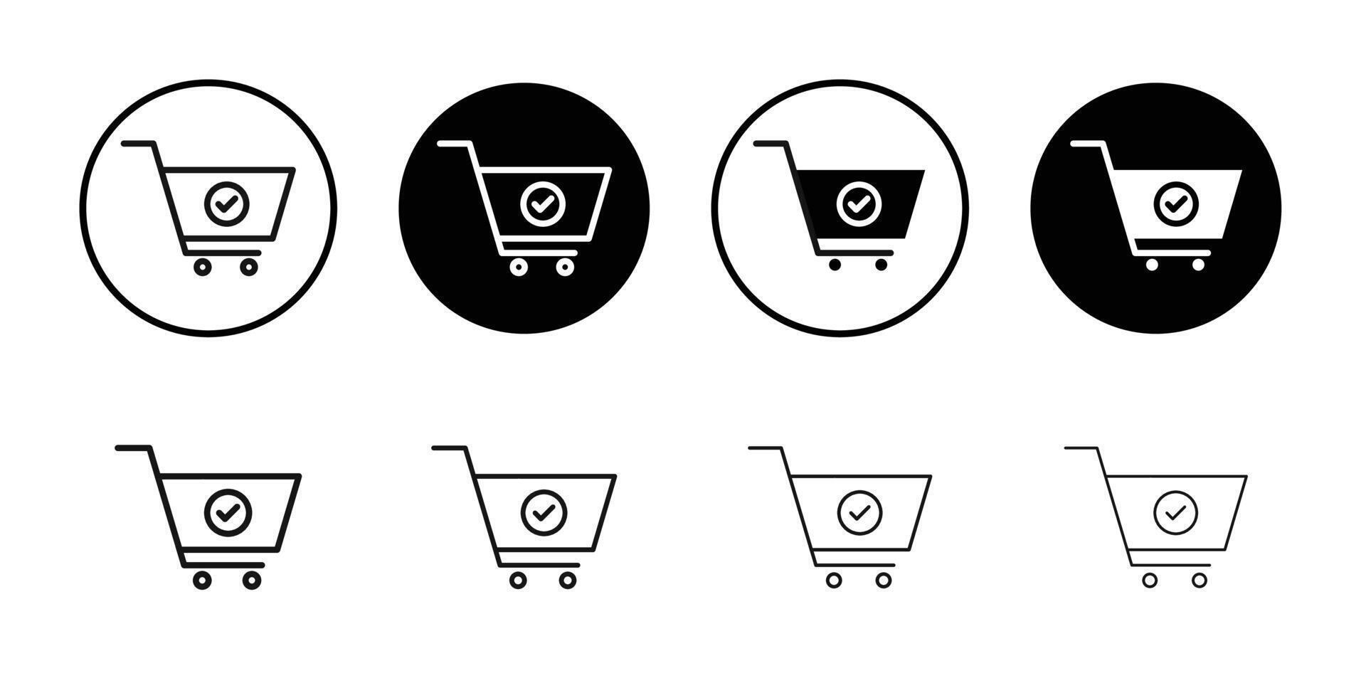 Shopping cart check icon Black and white outline vector