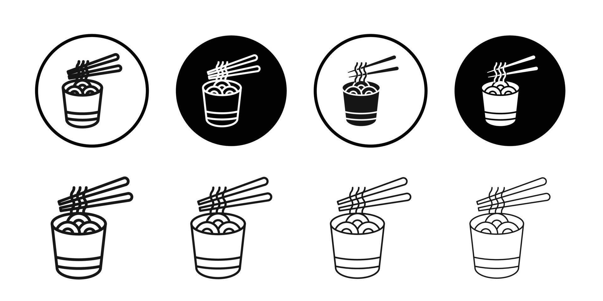 Bowl of Noodles with Chopsticks icon logo sign set outline vector