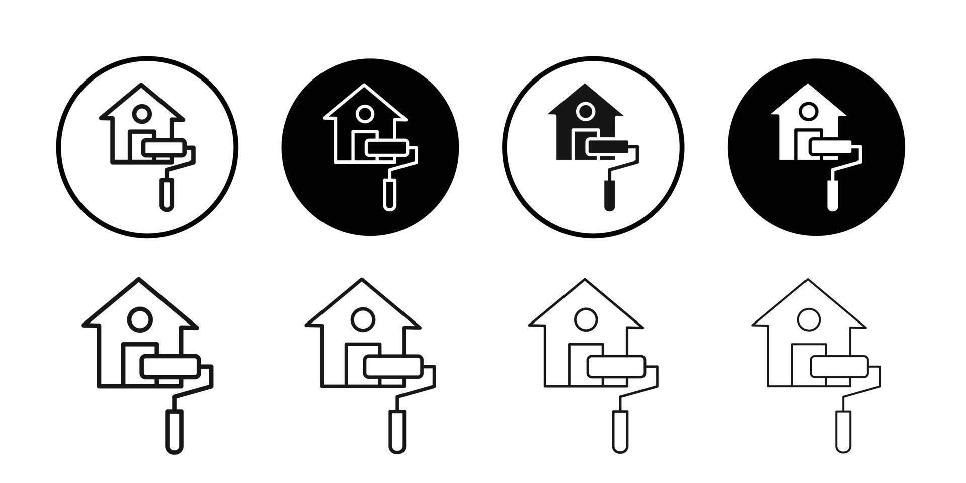 House with roller for painting icon logo sign set outline vector