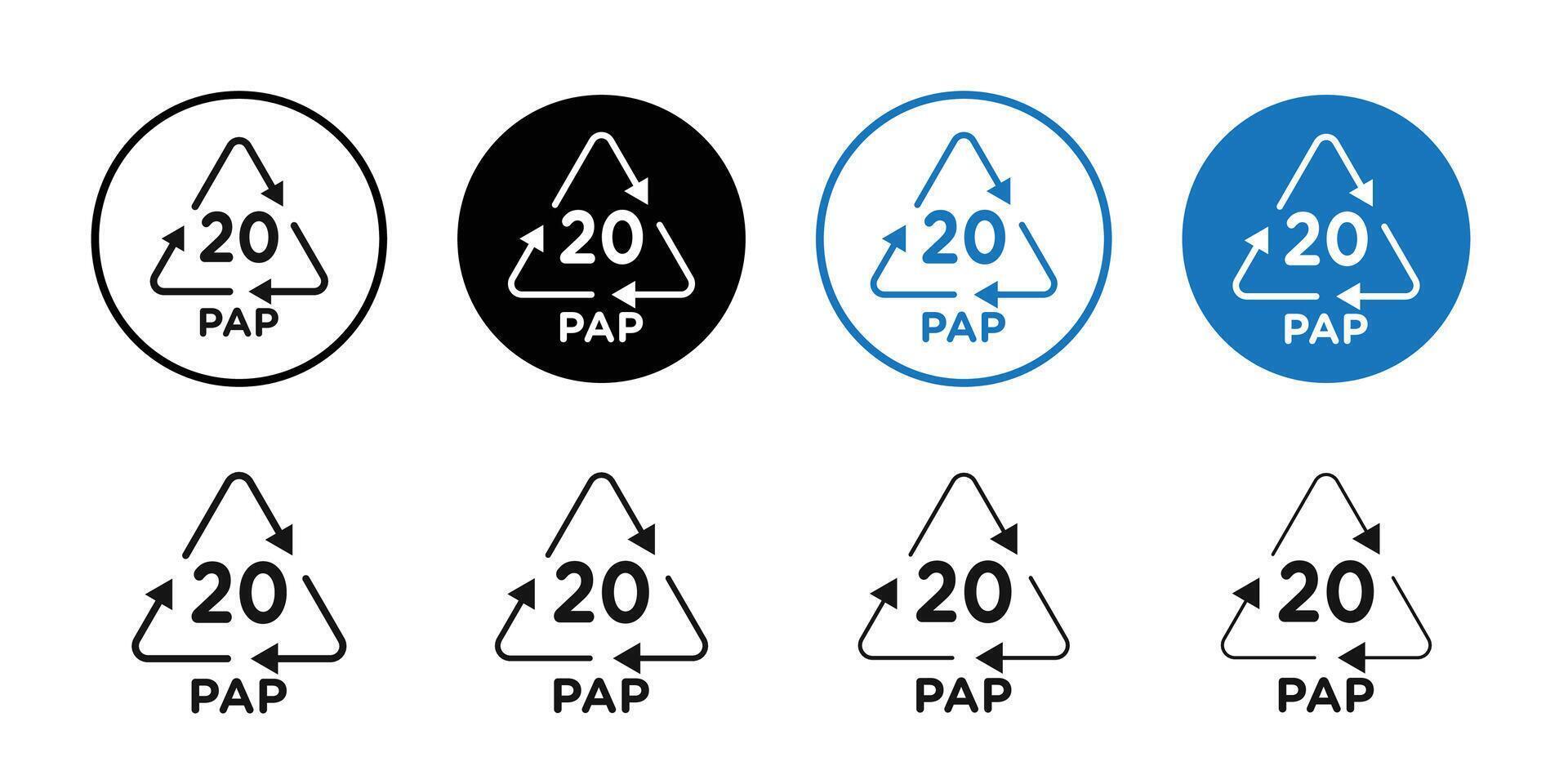 Paper recycling PEP 20 icon logo sign set outline vector