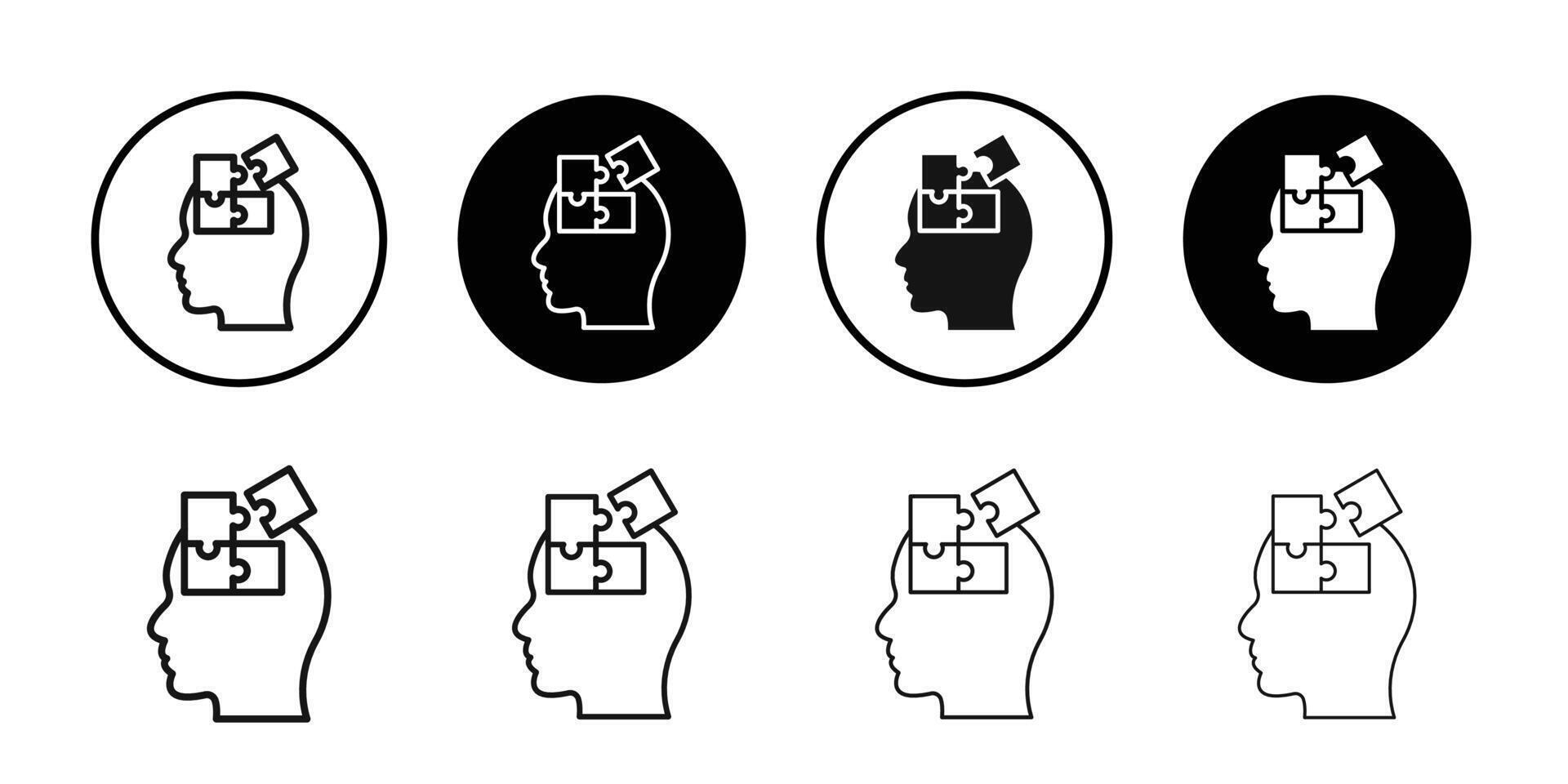 People head with puzzles icon logo sign set outline vector