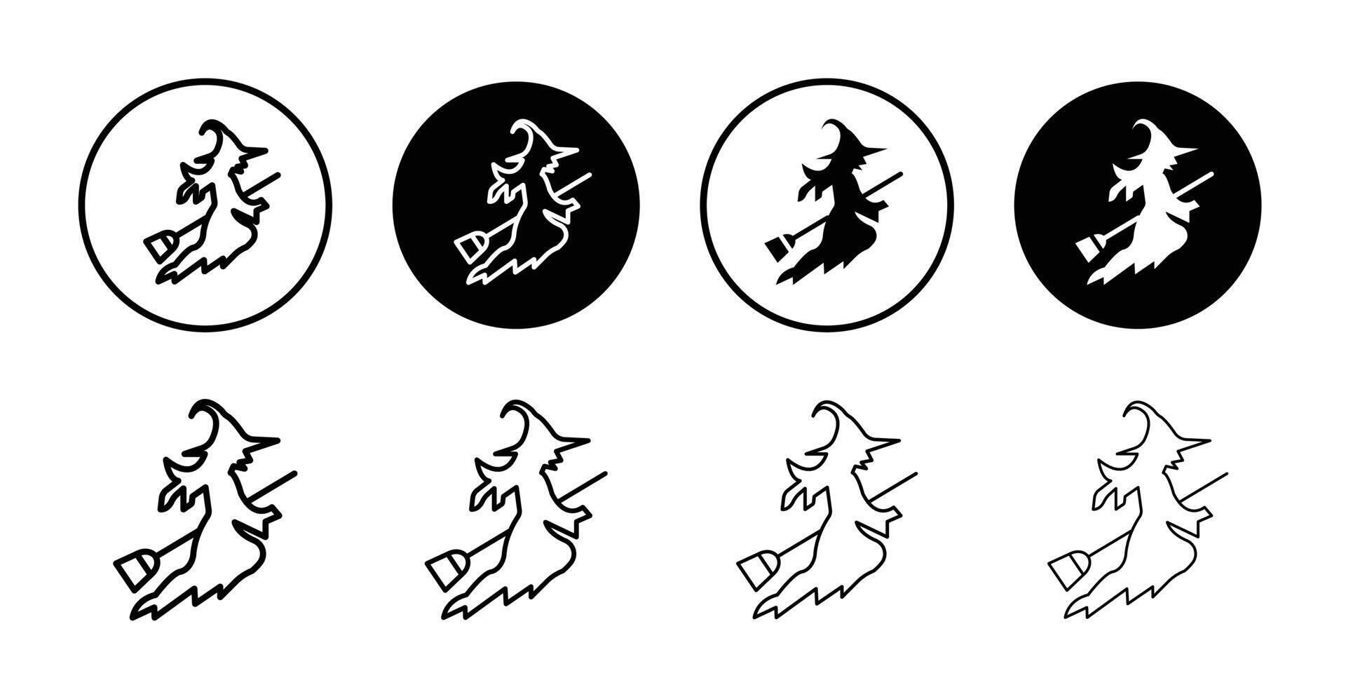 Witch on a broom icon logo sign set outline vector