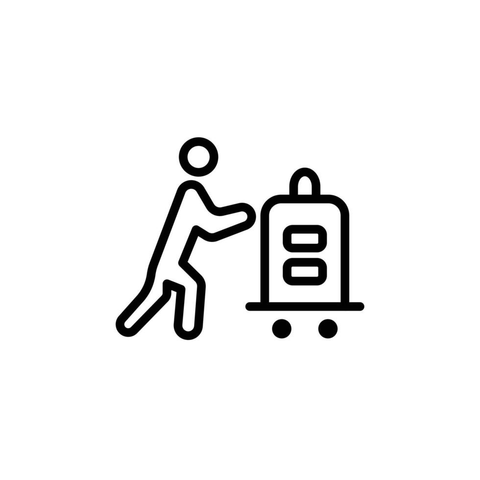 Bellboy with luggage cart icon Black and white outline vector