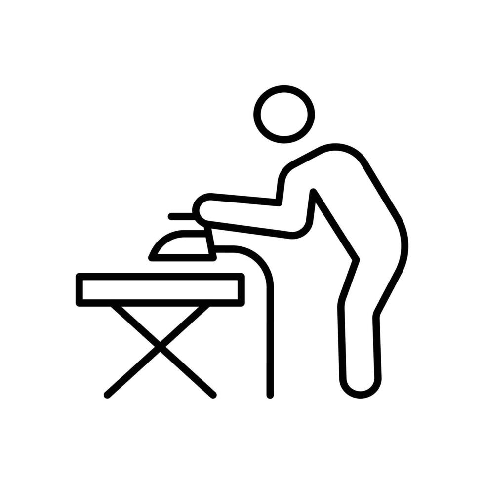 Man iron clothes icon Black and white outline vector