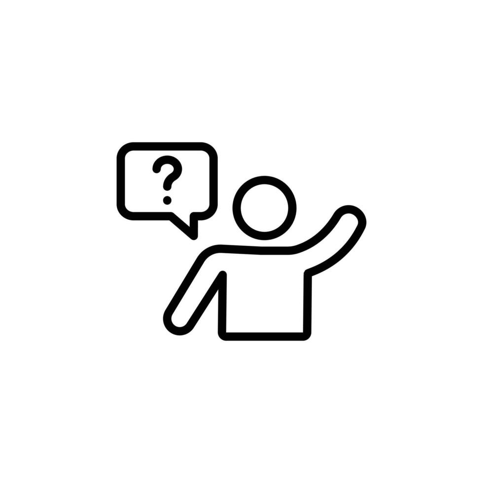 Person asking question icon Black and white outline vector