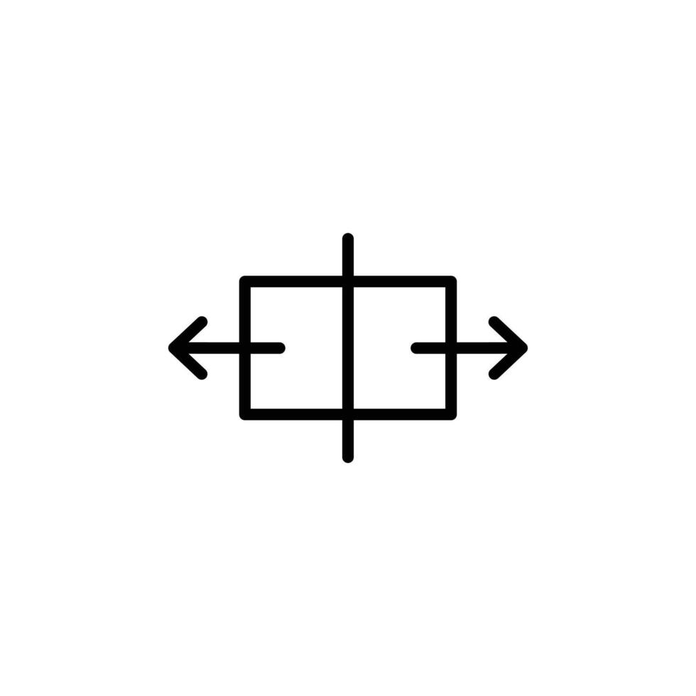 Separating arrow in two part icon Black and white outline vector