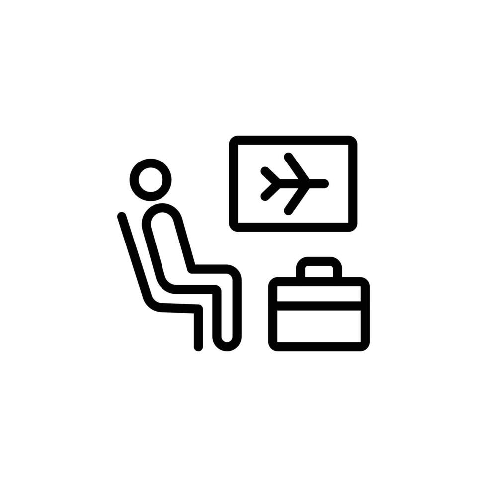 Traveler sitting in the airport lounge icon Black and white outline vector