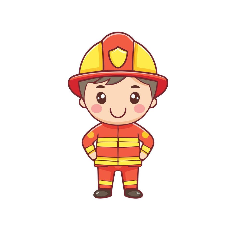 Firefighter Cute Worker Work Job Profession Professional Cartoon vector
